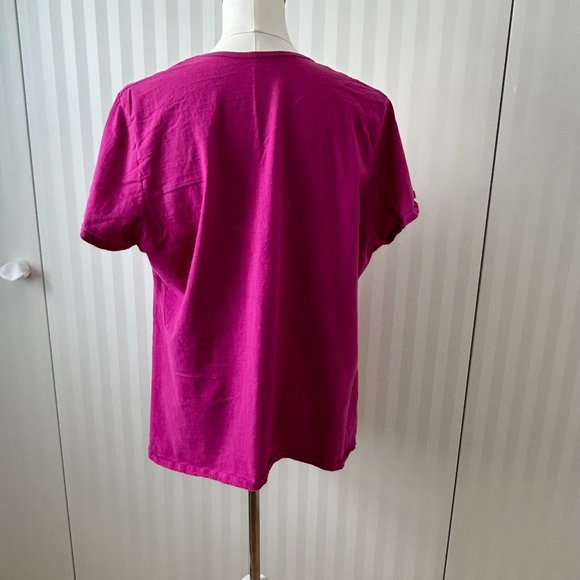JMS Just My Size Pink with blue and yellow flowers 100% cotton t-shirt Size 2X - Picture 2 of 8